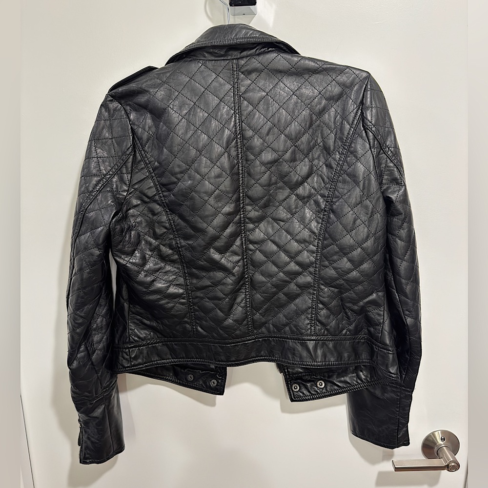 Black faux leather / leather quilted moto jacket size small - Picture 2 of 3